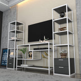 TV Meubels - TV Meubel Set Robbins White Wit Antraciet Melamine 198x160x39 cm - Dimehouse