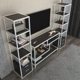 TV Meubels - TV Meubel Set Robbins White Wit Antraciet Melamine 198x160x39 cm - Dimehouse
