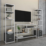 TV Meubels - TV Meubel Set Robbins White Wit Antraciet Melamine 198x160x39 cm - Dimehouse