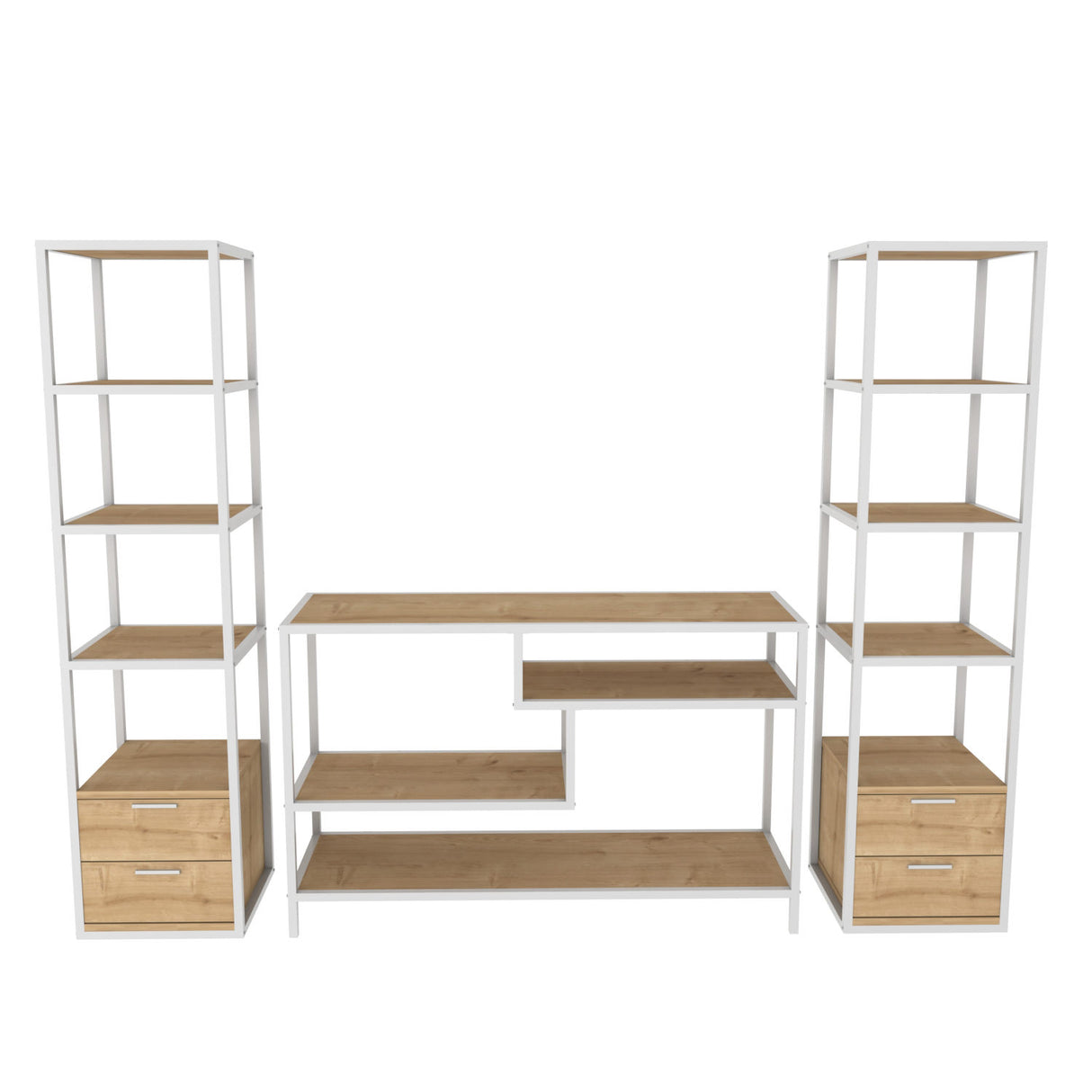 TV Meubels - TV Meubel Set Robbins White Wit Eik Melamine 198x160x39 cm - Dimehouse