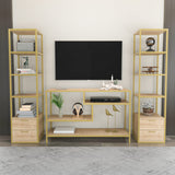 TV Meubels - TV Meubel Set Robbins Gold Goud Eik Melamine 198x160x39 cm - Dimehouse