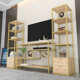 TV Meubels - TV Meubel Set Robbins Gold Goud Eik Melamine 198x160x39 cm - Dimehouse