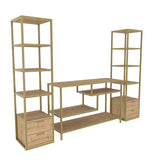 TV Meubels - TV Meubel Set Robbins Gold Goud Eik Melamine 198x160x39 cm - Dimehouse