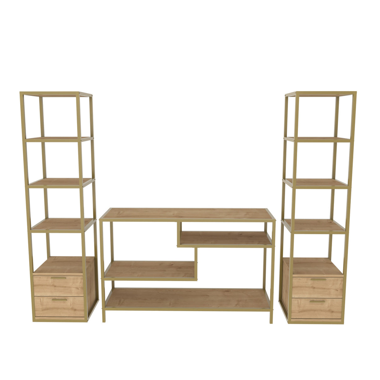TV Meubels - TV Meubel Set Robbins Gold Goud Eik Melamine 198x160x39 cm - Dimehouse