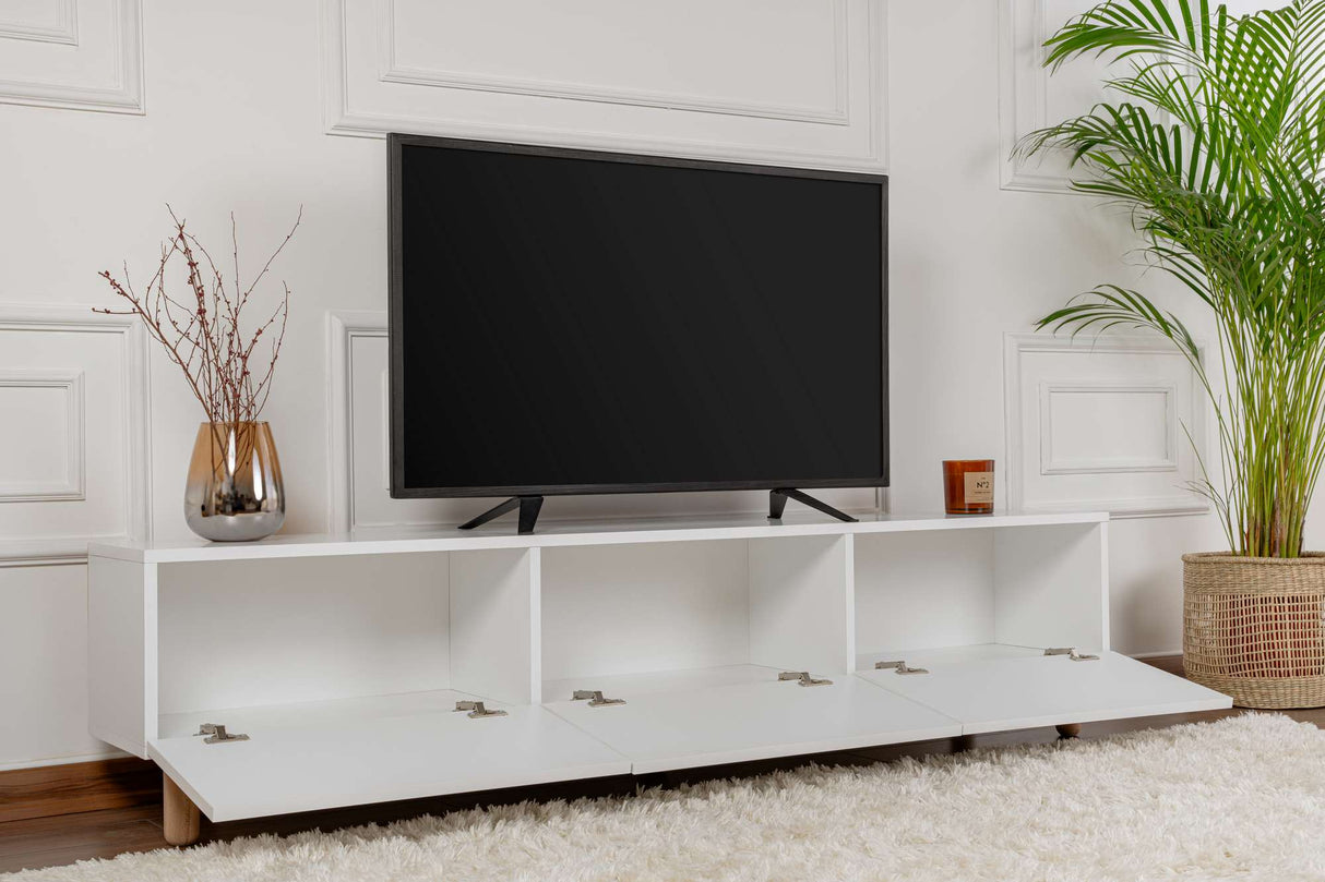 Credenza Alvin bianca con gambe in legno 180 cm Legno composito rivestito melaminico