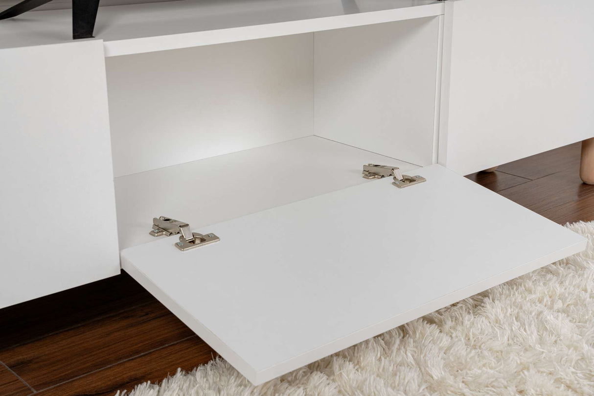 Credenza Alvin bianca con gambe in legno 180 cm Legno composito rivestito melaminico