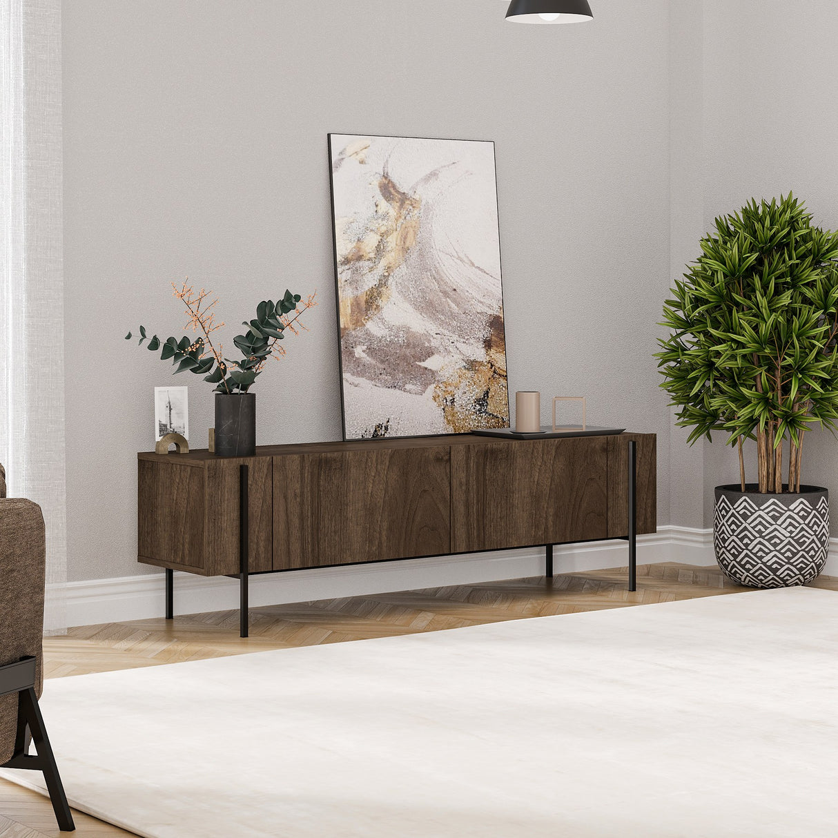 Mobile TV Herman effetto noce 160 cm Legno rivestito melaminico