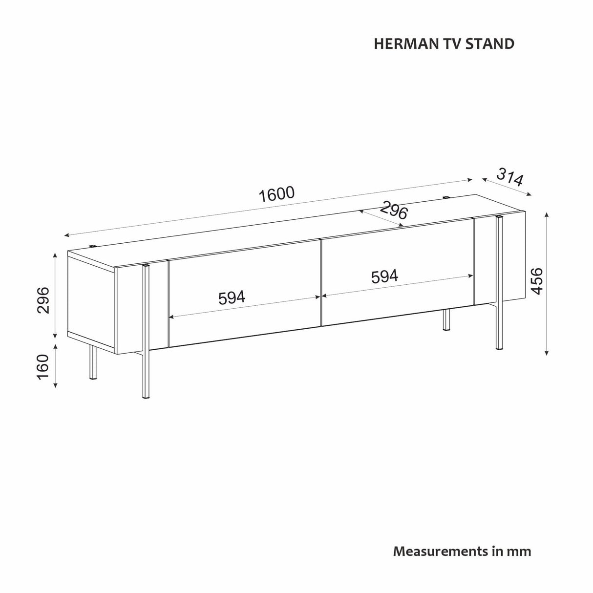 Mobile TV Herman effetto noce 160 cm Legno rivestito melaminico