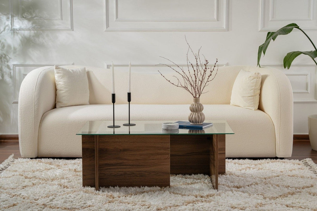 Tavolino Rettangolare Moderno Vetroni Simil Noce - Vetro - 105x65 cm
