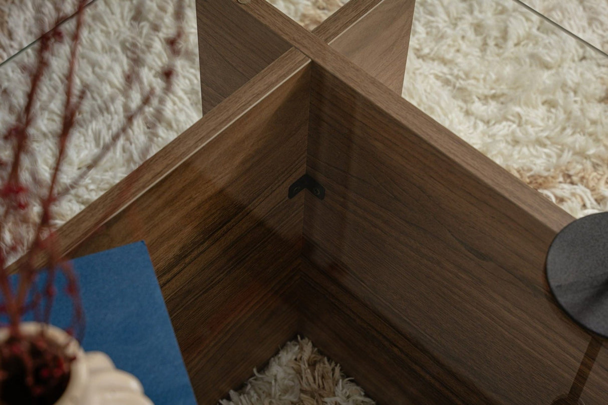 Tavolino Rettangolare Moderno Vetroni Simil Noce - Vetro - 105x65 cm