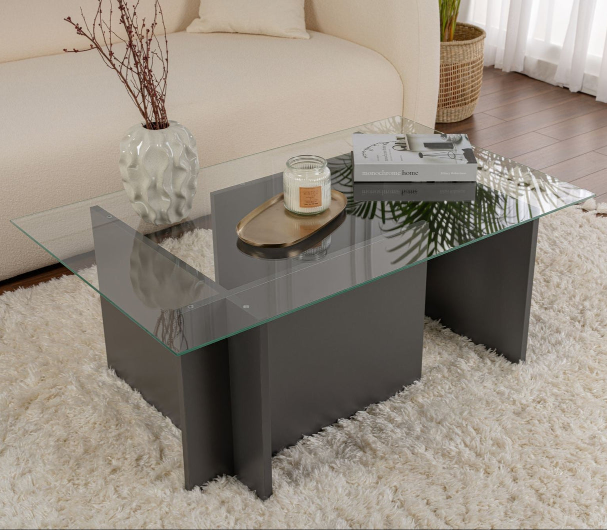 Tavolino Rettangolare Moderno Vetroni Antracite - Vetro - 105x65 cm