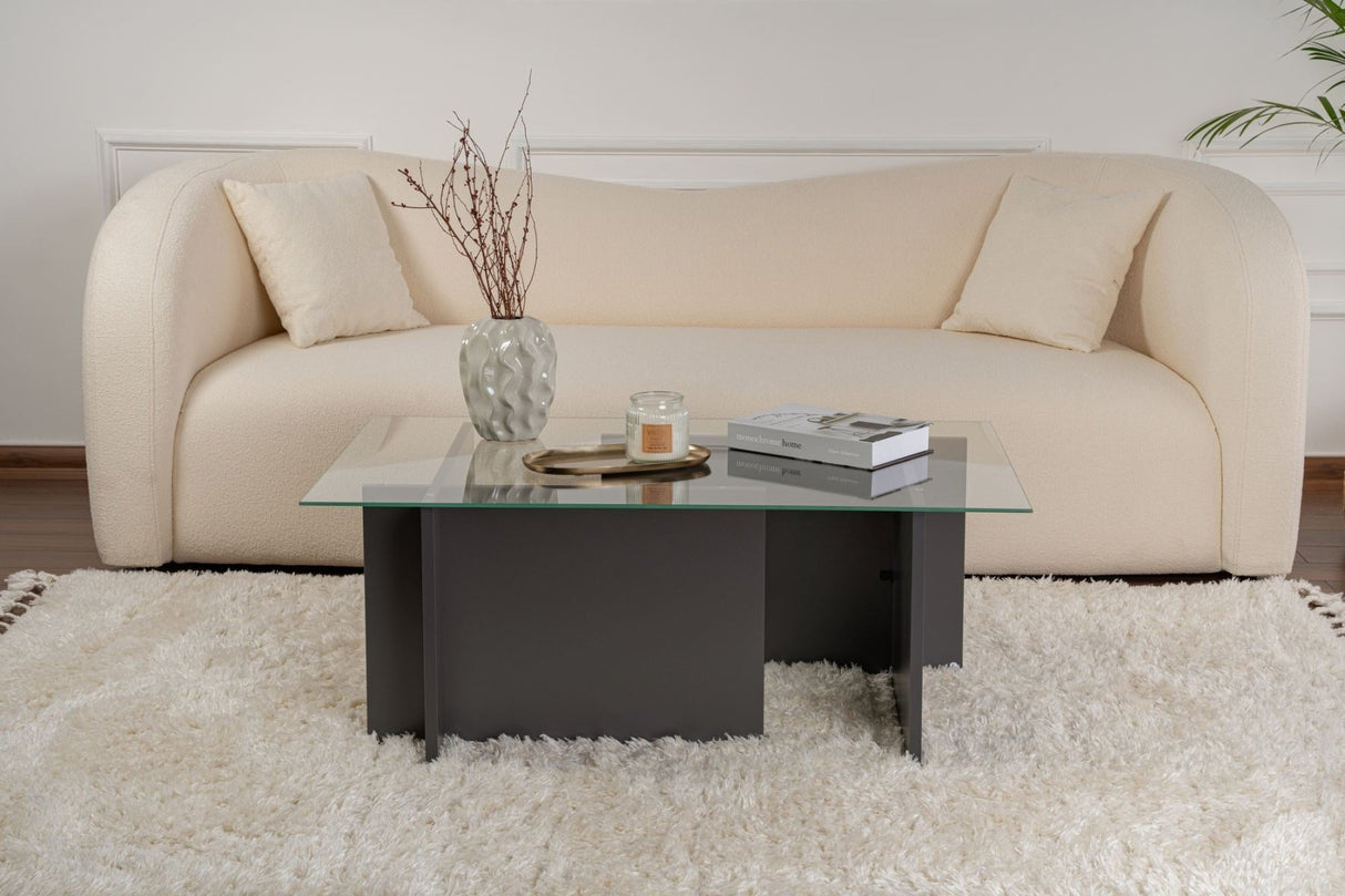 Tavolino Rettangolare Moderno Vetroni Antracite - Vetro - 105x65 cm