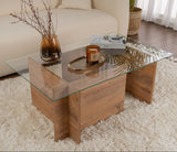 Tavolino Rettangolare Moderno Vetroni Look Pino Atlantico - Vetro - 105x65 cm