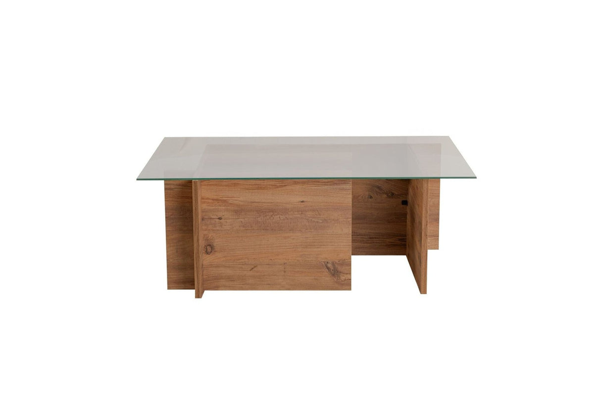 Tavolino Rettangolare Moderno Vetroni Look Pino Atlantico - Vetro - 105x65 cm