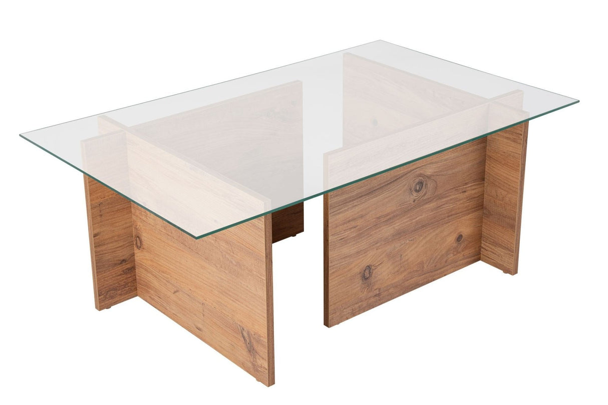 Tavolino Rettangolare Moderno Vetroni Look Pino Atlantico - Vetro - 105x65 cm