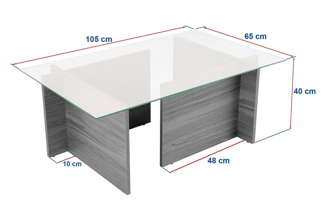 Tavolino Rettangolare Moderno Vetroni Look Pino Atlantico - Vetro - 105x65 cm