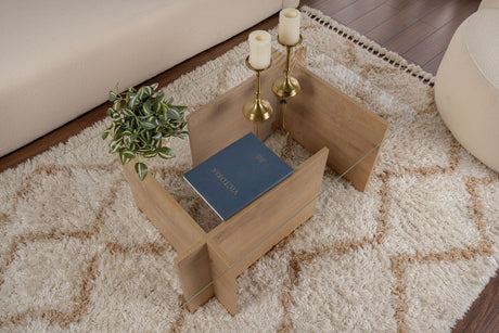 Salontafels - Rechthoekige Moderne Salontafel Honey Eikenhout Look - Glas - 105x65 cm - Dimehouse