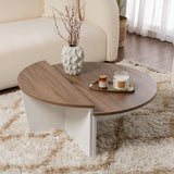 Tavolino rotondo Orion noce e melaminico bianco 90x60 cm
