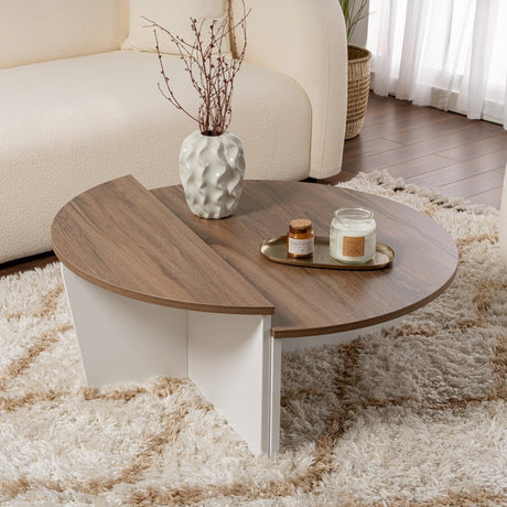 Salontafels - Ronde salontafel Orion walnoot en wit melamine 90x60 cm - Dimehouse