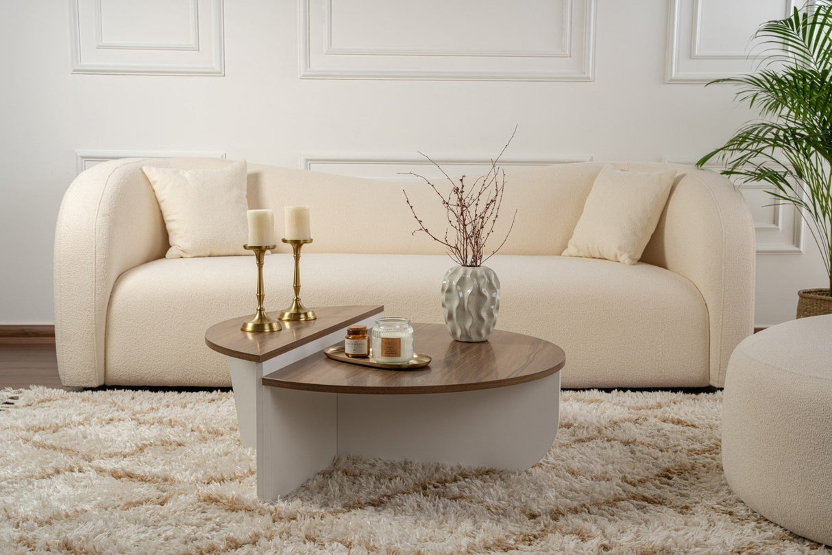 Tavolino rotondo Orion noce e melaminico bianco 90x60 cm