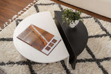 Salontafels - Ronde salontafel Orion wit en zwart melamine 90x60 cm - Dimehouse