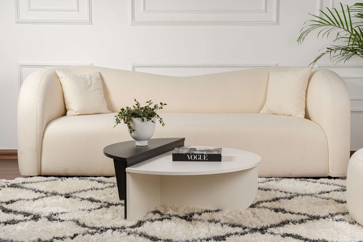 Salontafels - Ronde salontafel Orion wit en zwart melamine 90x60 cm - Dimehouse