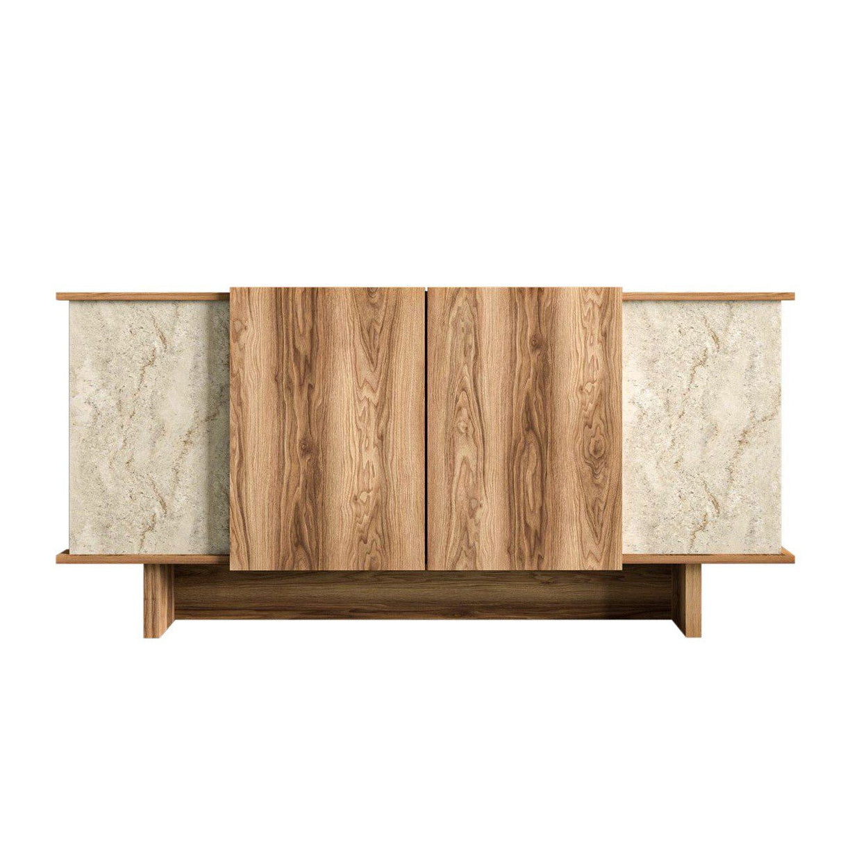 Credenza Diana effetto travertino 180 cm Effetto travertino, colore noce Legno composito rivestito in melamina