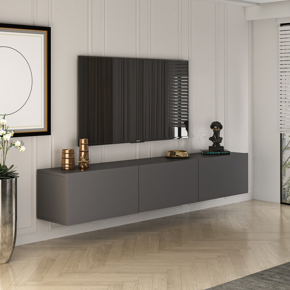 Mensola da parete West antracite 150 cm Legno rivestito melaminico
