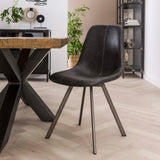 Eetkamerstoelen - Set van 4 Eetkamerstoelen Siena Saddle PU zwart - Dimehouse