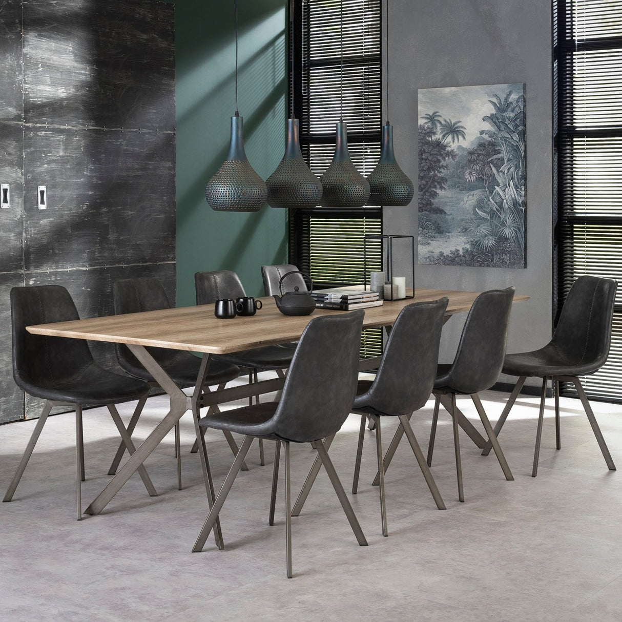 Eetkamerstoelen - Set van 4 Eetkamerstoelen Siena Saddle PU zwart - Dimehouse