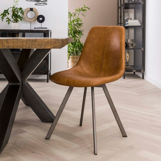 Eetkamerstoelen - Set van 4 Eetkamerstoelen Siena Saddle PU bruin - Dimehouse