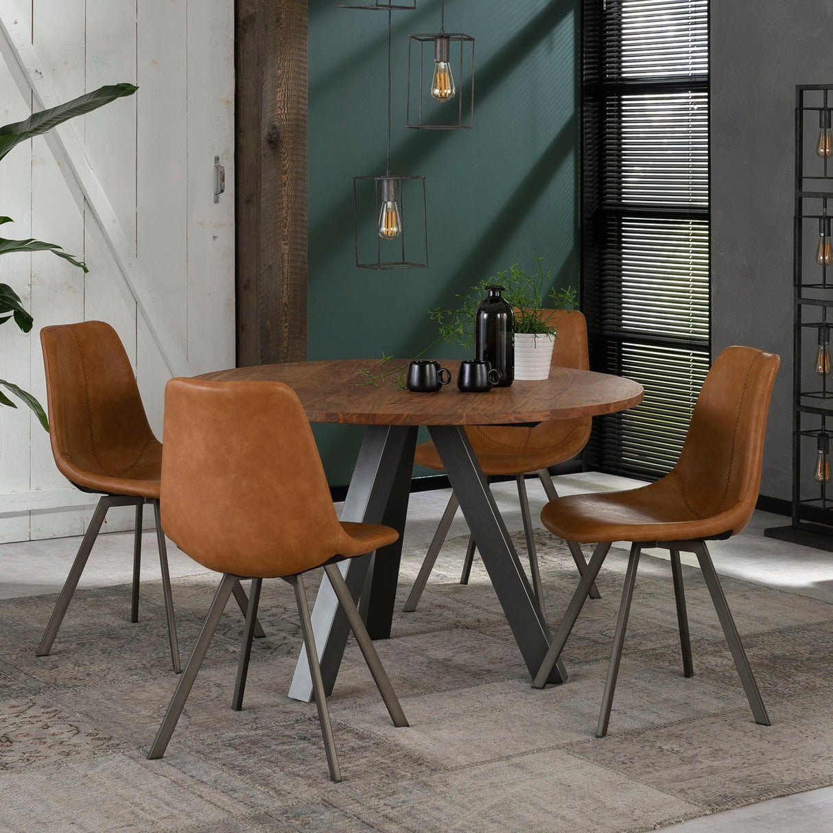 Eetkamerstoelen - Set van 4 Eetkamerstoelen Siena Saddle PU bruin - Dimehouse