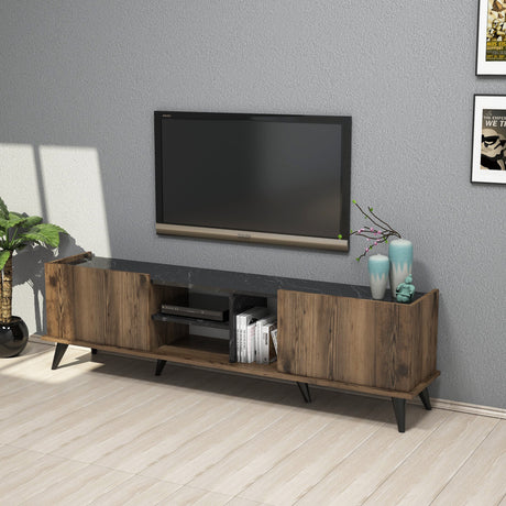 Mobile TV Elegante Noce Nero Melaminico 180x52x34 cm