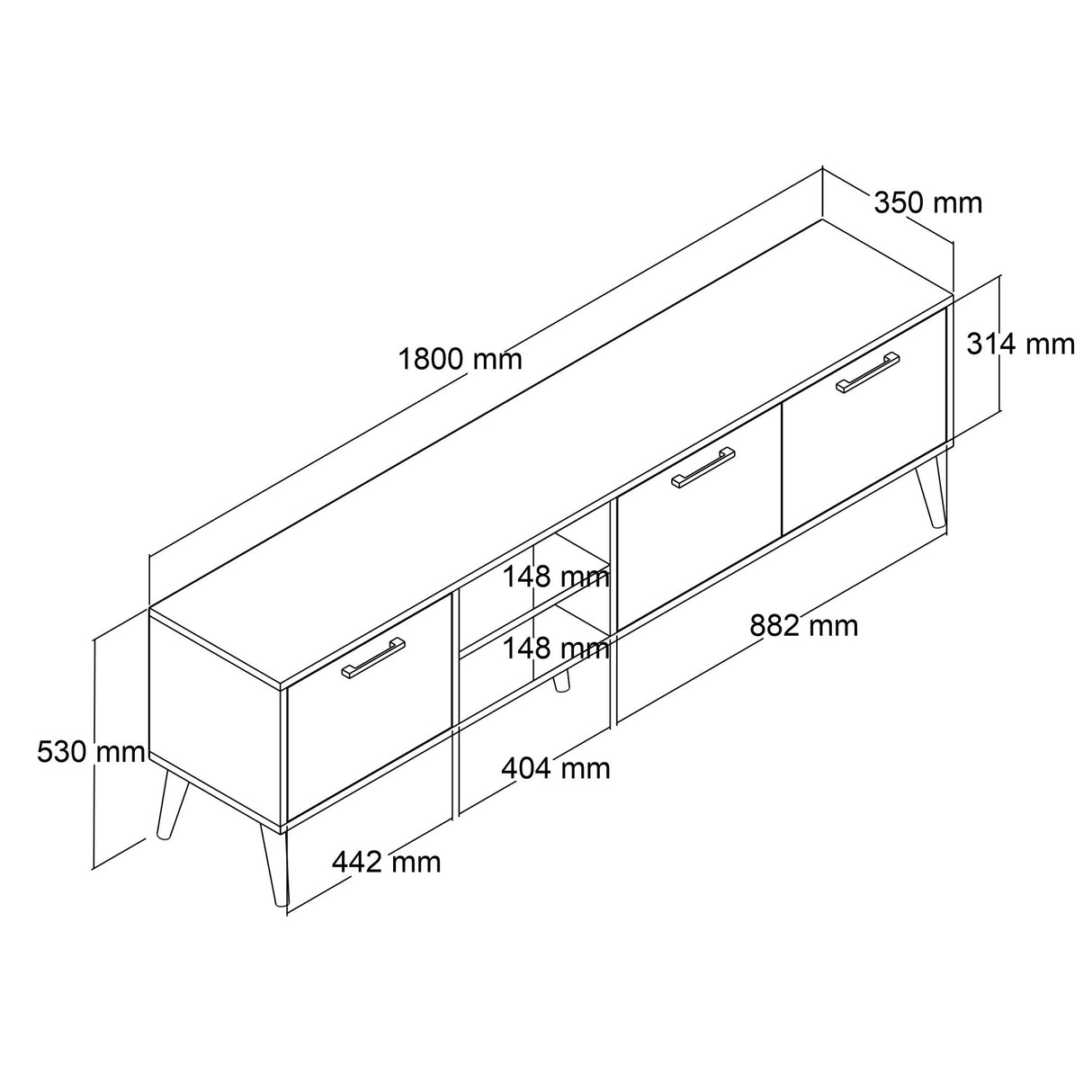 TV Meubels - TV Meubel Exxen Eik Melamine 180x52x35 cm - Dimehouse