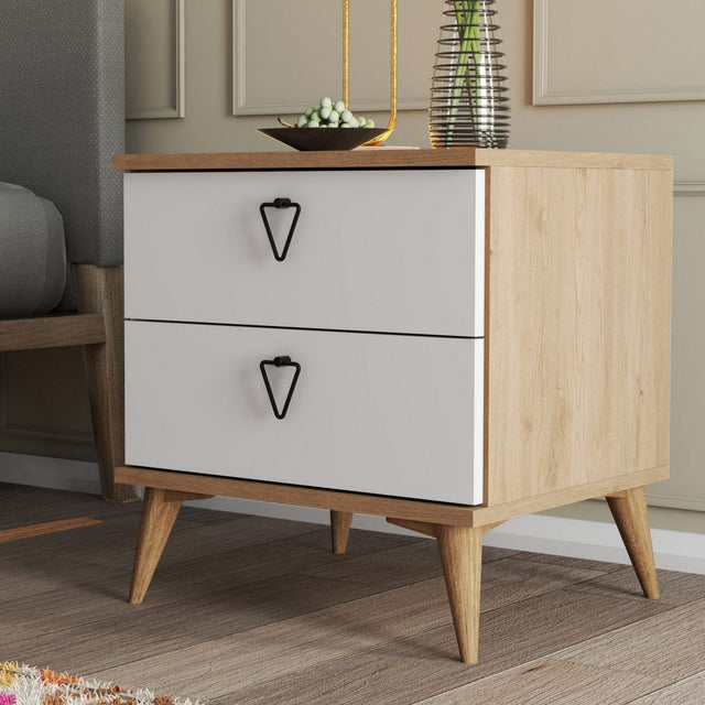 Nachtkastjes - Nachtkastje Versa Eik Wit Melamine 52x55,1x45 cm - Dimehouse
