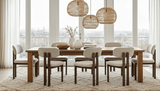 Eetkamerstoelen - Japandi Eetkamerstoel Miyo Bouclé Beige - Walnootlook Frame - Dimehouse