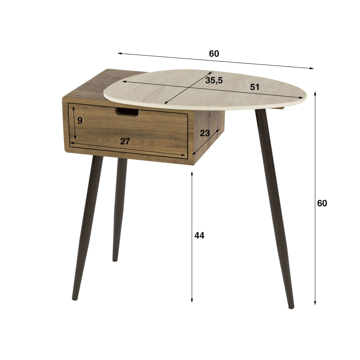 Comodino Borea Destro 1 cassetto Ceramica Travertino