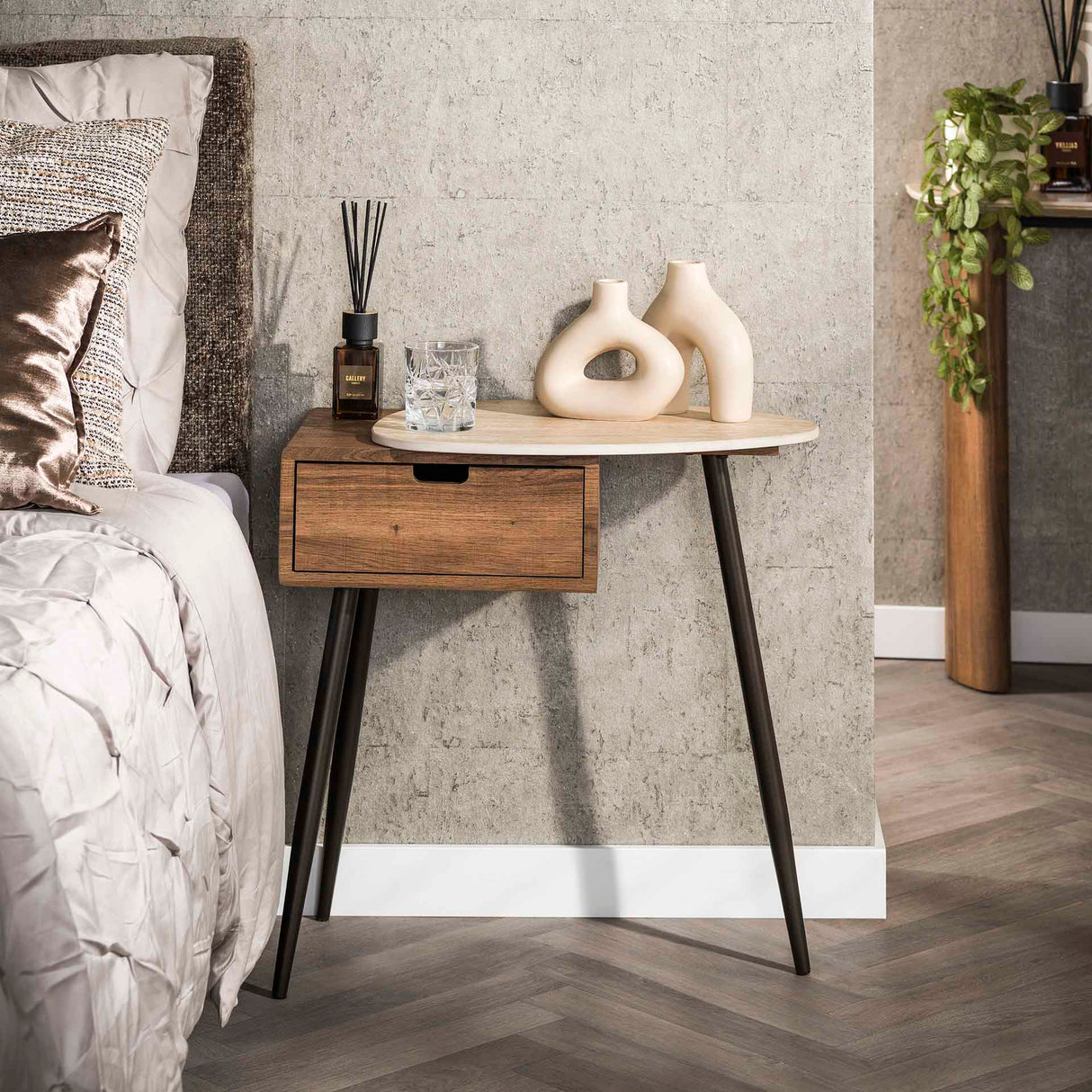 Comodino Borea Destro 1 cassetto Ceramica Travertino