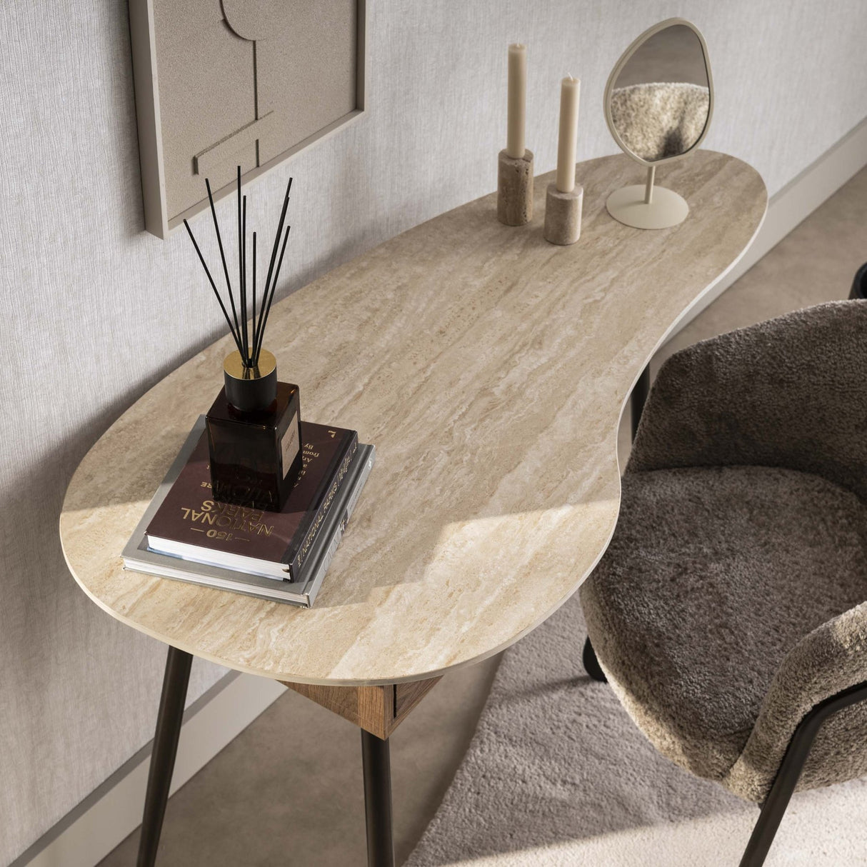 Kaptafels - Kaptafel Borea 1 Lade Keramiek Travertine - Dimehouse