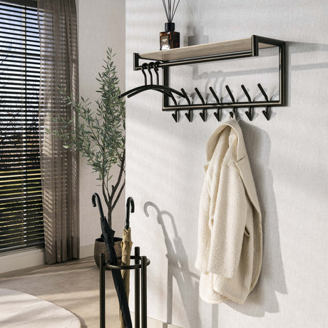 Kapstokken - Wandkapstok Aria 2x7 haken Travertine Melamine Bronskleurig - Dimehouse