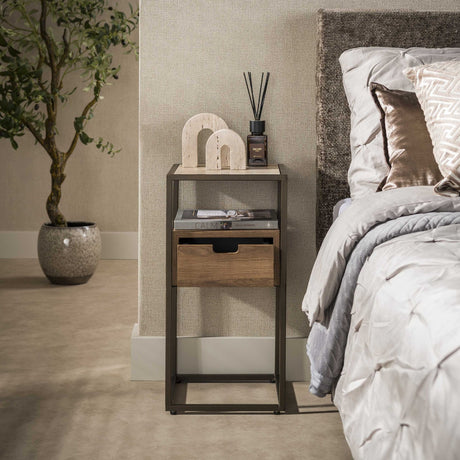 Comodino con 1 cassetto ceramica rovere travertino Cady