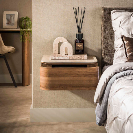 Comodino sospeso con 1 cassetto in ceramica rovere travertino Cady