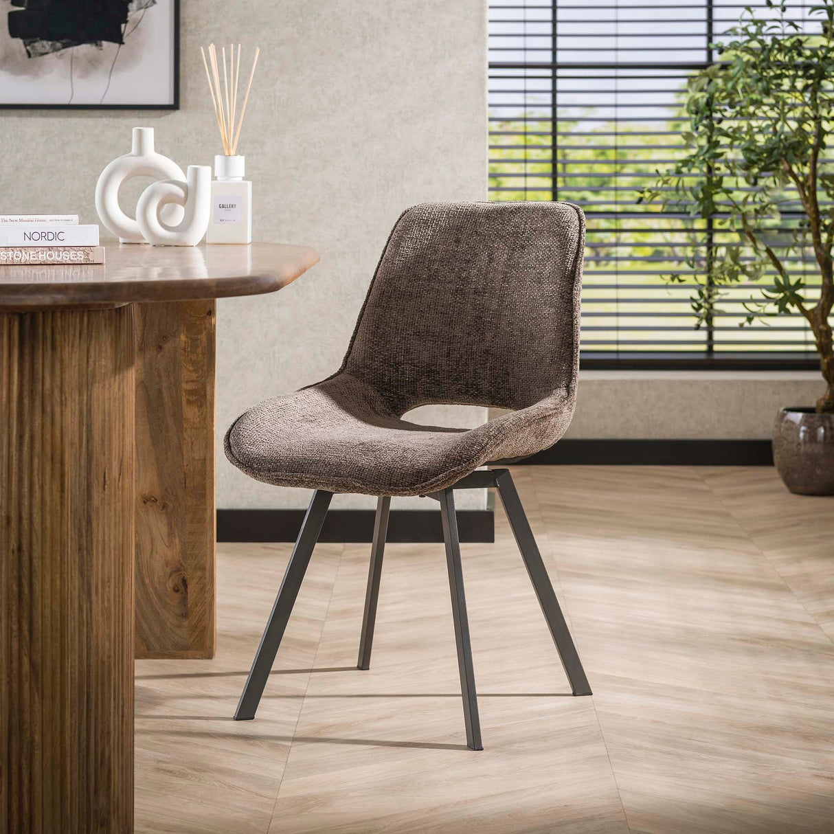 Eetkamerstoelen - Set van 4 eetkamerstoelen Riviera Rich Taupe draaibaar - Dimehouse