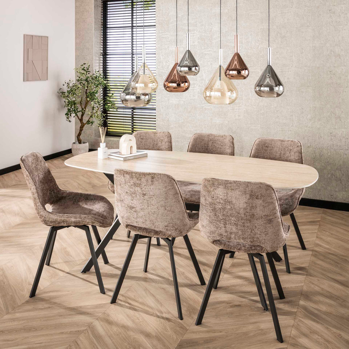 Eetkamerstoelen - Moderne Eetkamerstoel Riviera Rich Champagne Draaibaar Zonder Armleuningen - Dimehouse