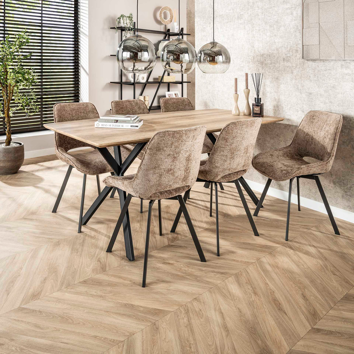 Set di 4 sedie da pranzo Riviera Rich champagne girevoli