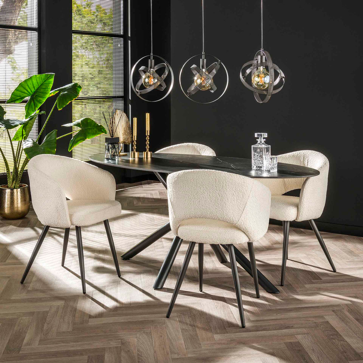 Eetkamerstoelen - Moderne Eetkamerstoel Wit Cargo Bouclé Stof - Dimehouse