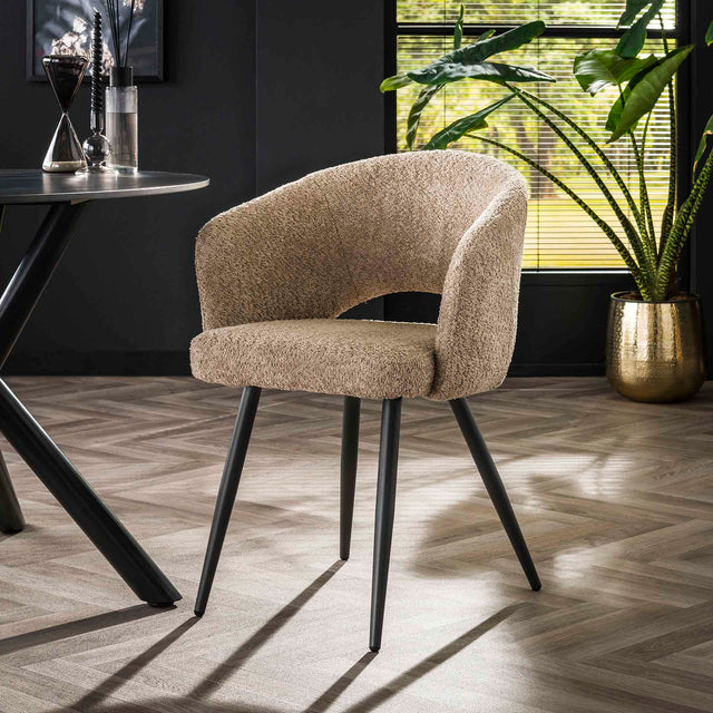 Eetkamerstoelen - Moderne Eetkamerstoel Zand Cargo Bouclé Stof - Dimehouse