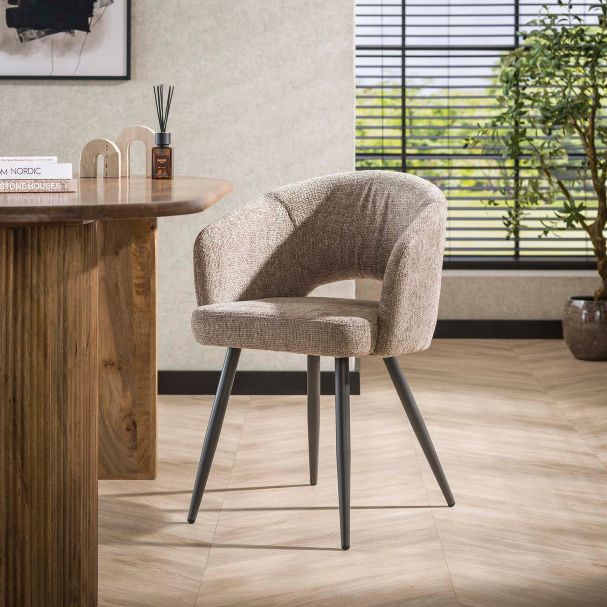 Eetkamerstoelen - Set van 2 eetkamerstoelen Cargo Stof Zand - Dimehouse