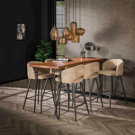 Sgabello Bar Moderno Tessuto Bouclé Sabbia Alba