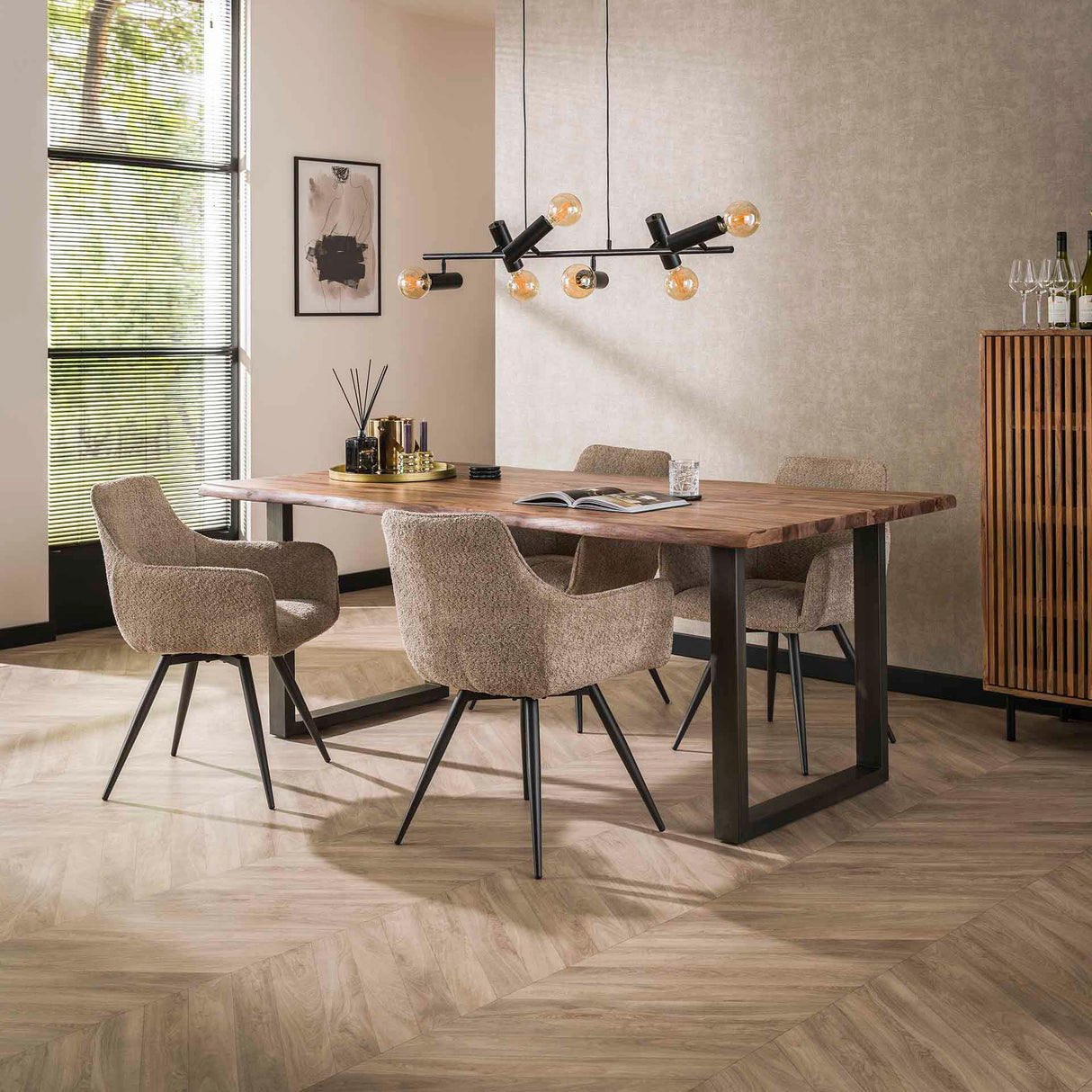 Eetkamerstoelen - Set van 2 eetkamerstoelen Bouclé zand draaibaar Syro - Dimehouse